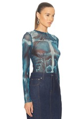 Jean Paul Gaultier Ecorche Mesh Printed Long Sleeve Top