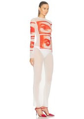 Jean Paul Gaultier Eyes And Lips Mesh Long Printed Dress