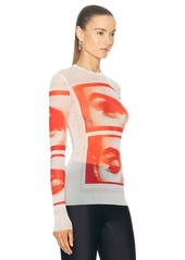 Jean Paul Gaultier Eyes And Lips Mesh Long Sleeve Printed Top