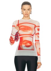 Jean Paul Gaultier Eyes And Lips Mesh Long Sleeve Printed Top