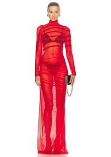 Jean Paul Gaultier Gaultier & Mariniere Turtleneck Draped Mesh Dress