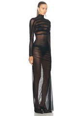 Jean Paul Gaultier Gaultier & Mariniere Turtleneck Draped Mesh Dress