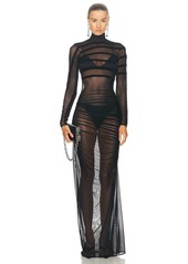 Jean Paul Gaultier Gaultier & Mariniere Turtleneck Draped Mesh Dress