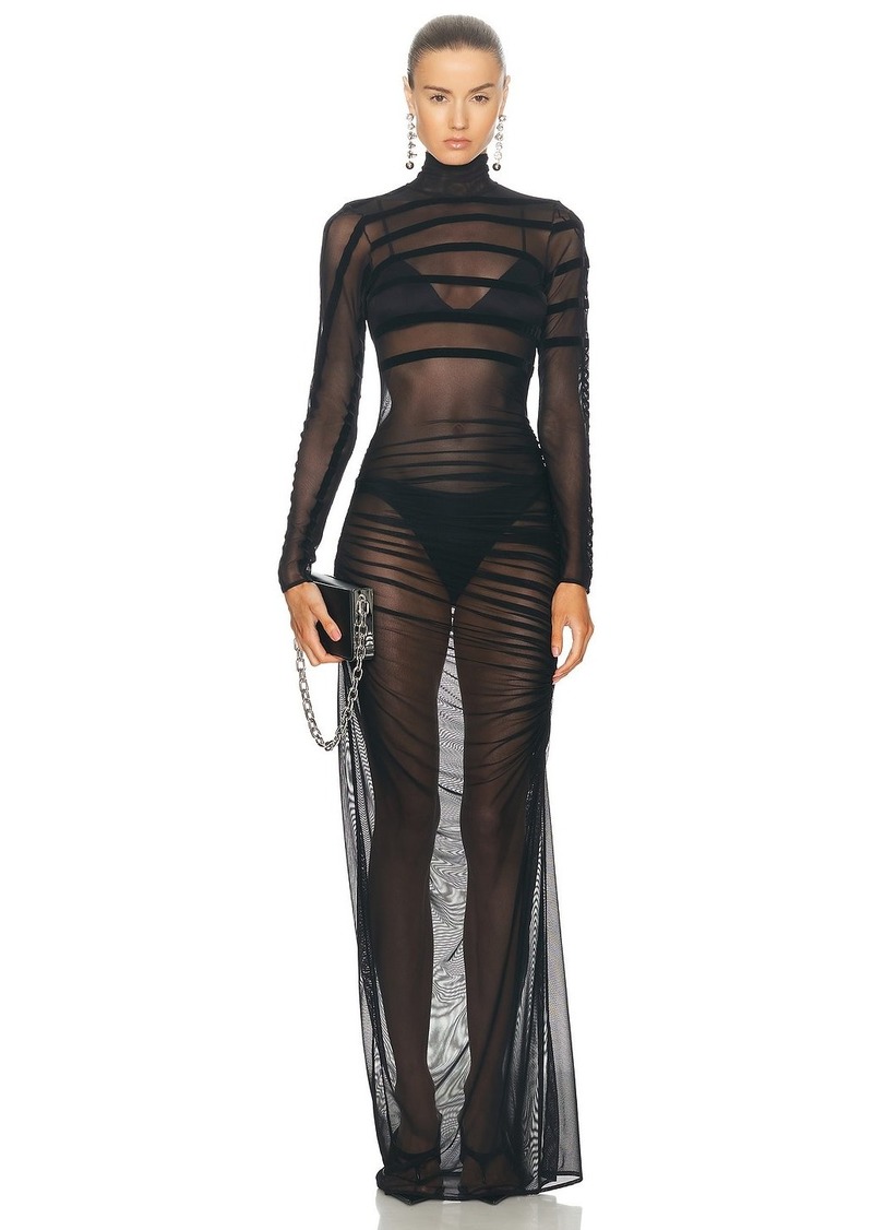 Jean Paul Gaultier Gaultier & Mariniere Turtleneck Draped Mesh Dress