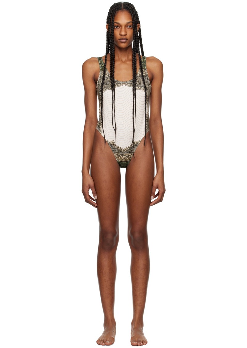 Jean Paul Gaultier Green & Off-White 'The Cartouche' Swimsuit