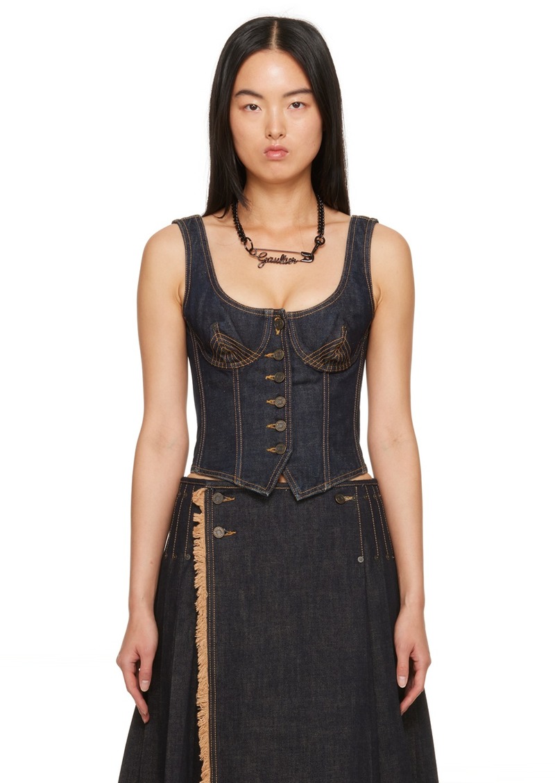 Jean Paul Gaultier Indigo Button Denim Tank Top