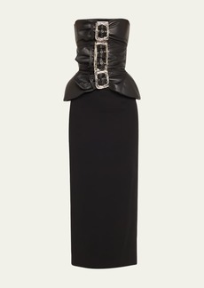 Jean Paul Gaultier Mixed-Media Leather Buckled Bustier Gown