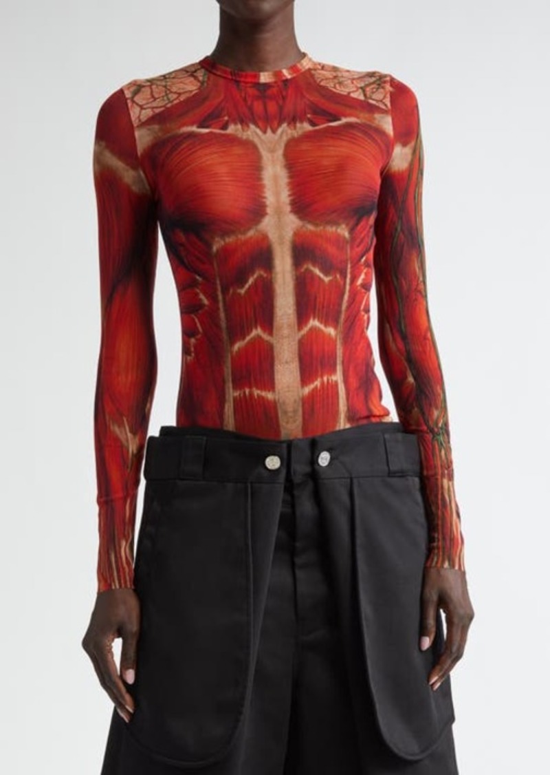 Jean Paul Gaultier Muscle Print Long Sleeve Mesh T-Shirt