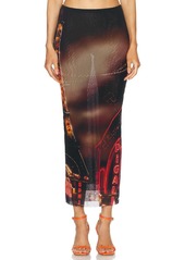 Jean Paul Gaultier Pigalle Mesh Long Printed Skirt