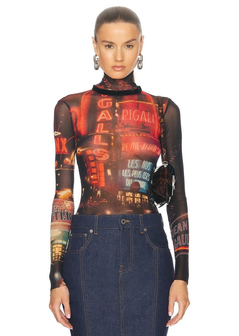 Jean Paul Gaultier Pigalle Mesh Long sleeve Printed Top