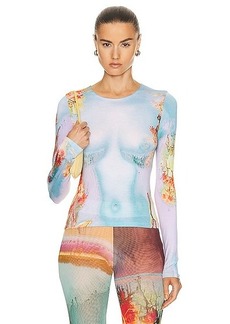 Jean Paul Gaultier Printed Body Flowers Long Sleeve Top