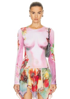 Jean Paul Gaultier Printed Body Flowers Long Sleeve Top