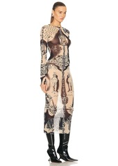 Jean Paul Gaultier Printed Heraldique Long Sleeve Crew Neck Dress