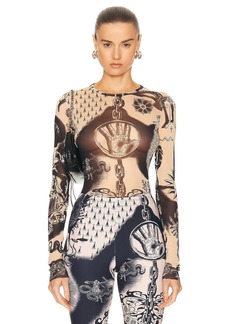 Jean Paul Gaultier Printed Heraldique Long Sleeve Crew Neck Top