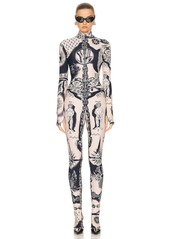 Jean Paul Gaultier Printed Heraldique Long Sleeve High Neck Jumpsuit