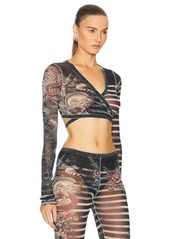 Jean Paul Gaultier Printed Mariniere Tattoo Cache V Neck Long Sleeve Top