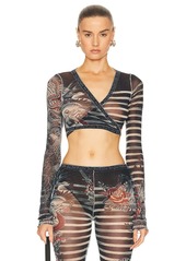 Jean Paul Gaultier Printed Mariniere Tattoo Cache V Neck Long Sleeve Top