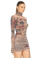 Jean Paul Gaultier Printed Mariniere Tattoo High Neck Long Sleeve Top
