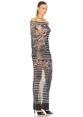 Jean Paul Gaultier Printed Mariniere Tattoo Long Boat Neck Dress
