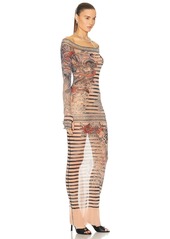 Jean Paul Gaultier Printed Mariniere Tattoo Long Boat Neck Dress