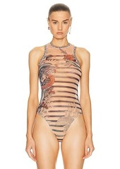 Jean Paul Gaultier Printed Mariniere Tattoo Sleeveless Bodysuit