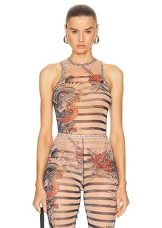 Jean Paul Gaultier Printed Mariniere Tattoo Sleeveless Bodysuit