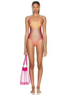 Jean Paul Gaultier Printed Morphing Stripes Swimsuit