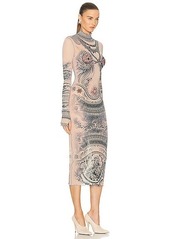 Jean Paul Gaultier Printed Soleil Long Sleeve High Neck Dress
