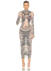 Jean Paul Gaultier Printed Soleil Long Sleeve High Neck Dress