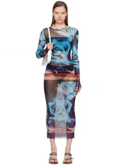 Jean Paul Gaultier Purple & Blue Roses Maxi Dress