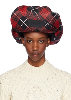 Jean Paul Gaultier Red & Black Nylon Chapka Printed Tartan Aviator Hat