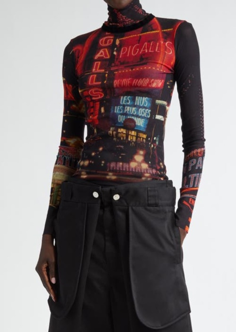 Jean Paul Gaultier Red Pigalle Print Long Sleeve Mesh T-Shirt
