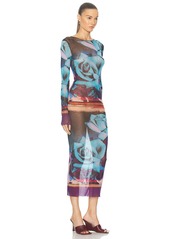 Jean Paul Gaultier Roses Mesh Long Sleeve Dress