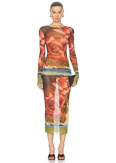Jean Paul Gaultier Roses Mesh Long Sleeve Dress
