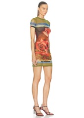 Jean Paul Gaultier Roses Mesh Short Sleeve Dress