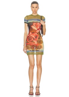 Jean Paul Gaultier Roses Mesh Short Sleeve Dress