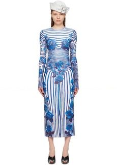 Jean Paul Gaultier White & Blue Flower Body Morphing Maxi Dress