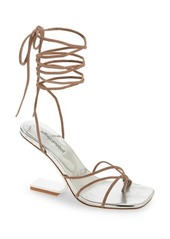 Jeffrey Campbell Bijoux Ankle Tie Wedge Sandal in Taupe Suede Silver at Nordstrom