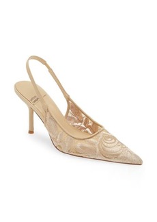 Jeffrey Campbell Lofficele Embroidered Mesh Slingback Pointed Toe Pump