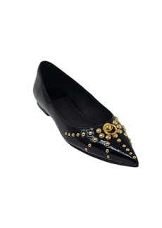 Jeffrey Campbell Women's Appealing Flat Shoes In Black Crinkle Patent/gold