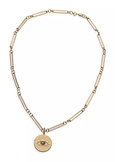 Jennifer Zeuner Jewelry Samara 18K-Gold-Plated & Malachite Evil Eye Medallion Pendant Necklace