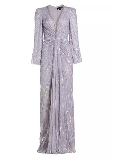 Jenny Packham Darcy Beaded Tulle Column Gown