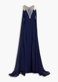 Jenny Packham - Cape-effect crystal-embellished crepe and chiffon gown - Blue - UK 10