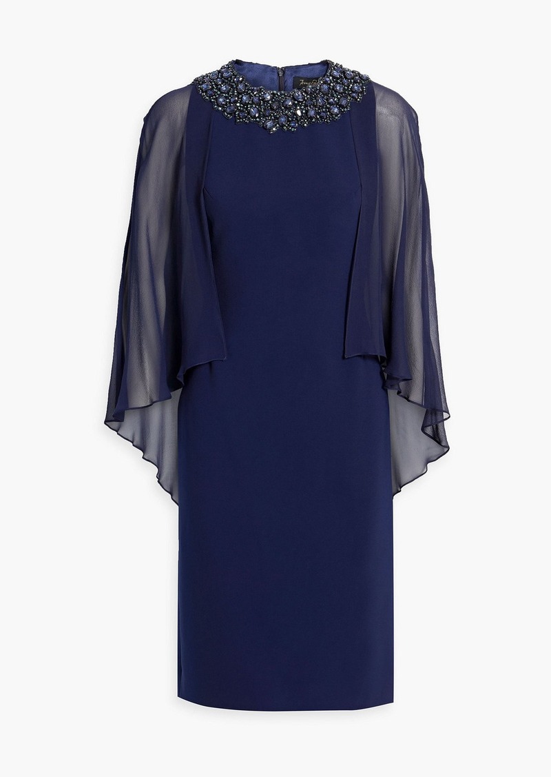 Jenny Packham - Cape-effect embellished chiffon and crepe dress - Blue - UK 8