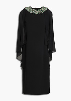 Jenny Packham - Cape-effect embellished stretch-crepe and chiffon dress - Black - UK 8