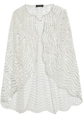 Jenny Packham - Crystal-embellished sequined tulle cape - White - L