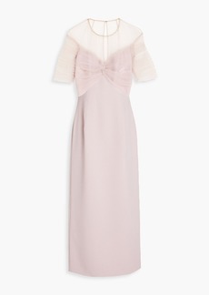 Jenny Packham - Crystal-embellished tulle-paneled crepe midi dress - Pink - UK 6