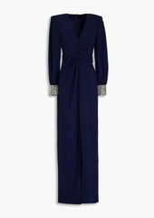 Jenny Packham - Crystal-embellished twist-front crepe gown - Blue - UK 10