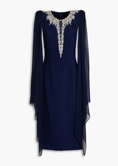 Jenny Packham - Embellished crepe and silk-chiffon midi dress - Blue - UK 8