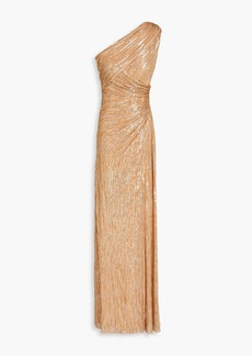 Jenny Packham - One-shoulder embellished draped silk-georgette gown - Metallic - UK 10